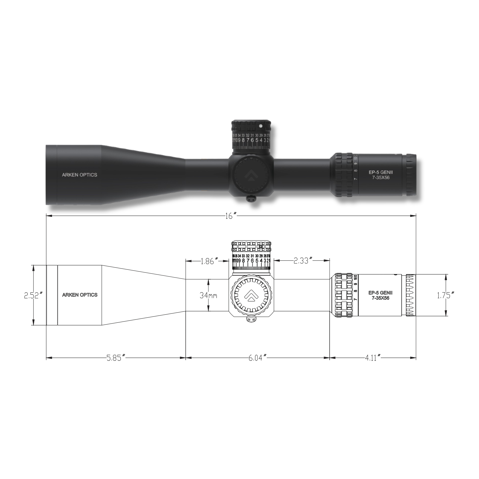 Luneta Arken Optics EP-5 7-35X56 Gen 2 FFP MIL VPR – Potência Extrema, Precisão Incomparável