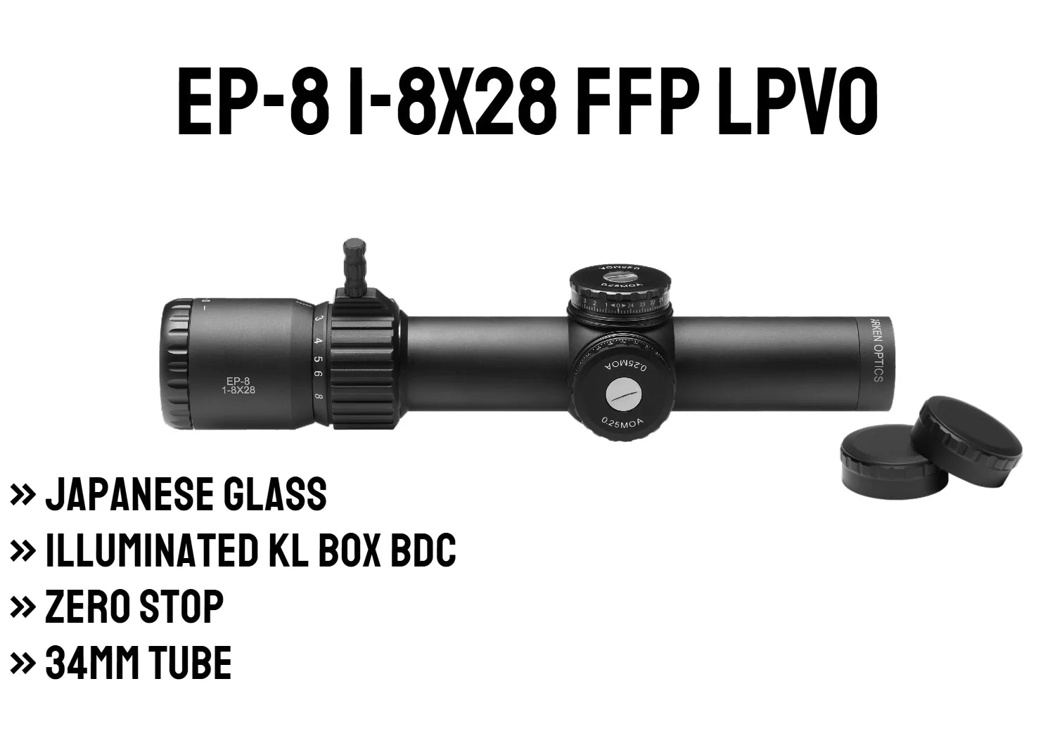 LPVO Arken EP-8 1-8x28 FFP LPVO Illum. KLBOX 34mm Tube – O LPVO Definitivo para Precisão e Rapidez!