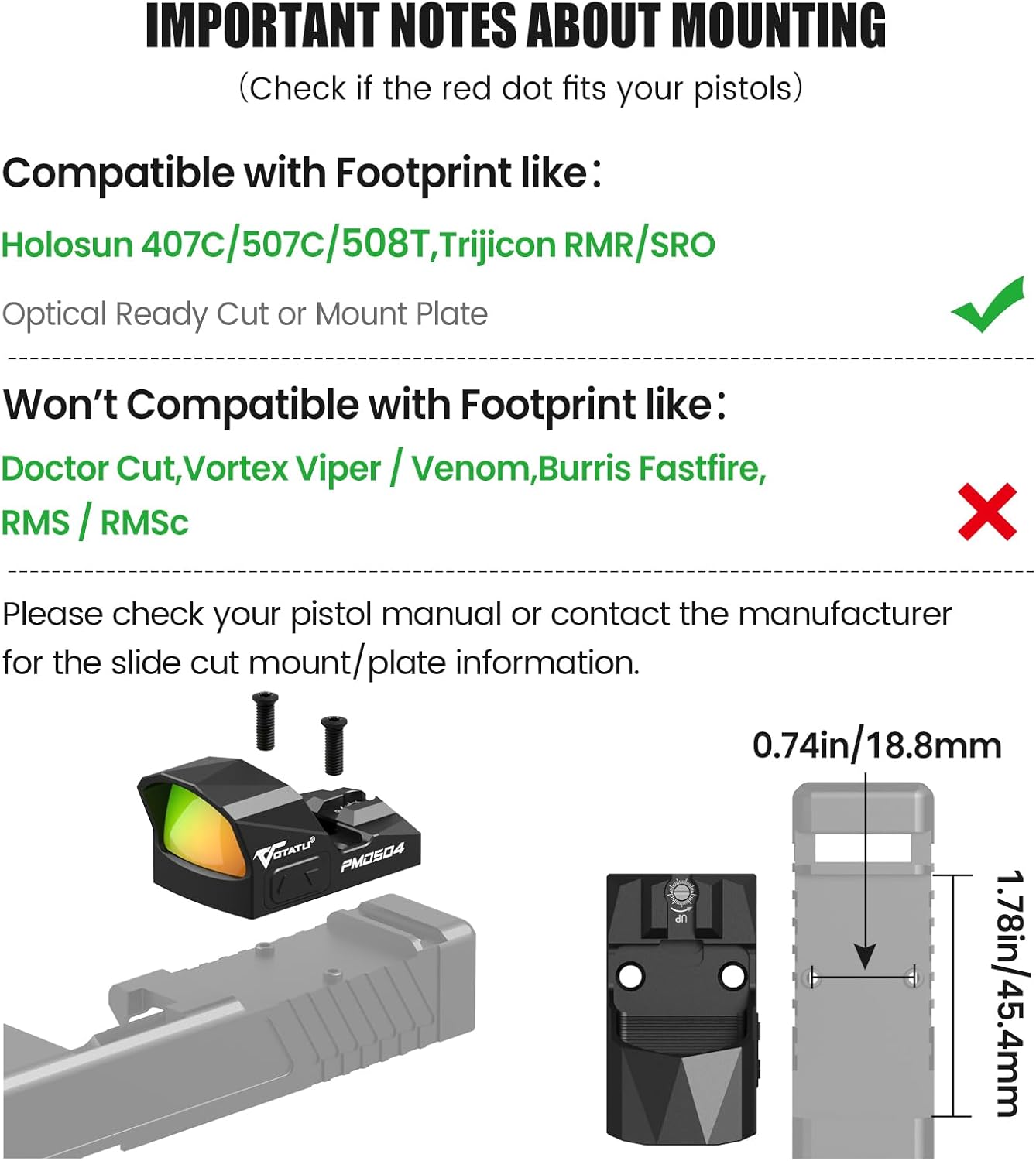 Red Dot  Votatu PMD504-R – Compacto com Shake Awake, Compatível com Footprint RMR