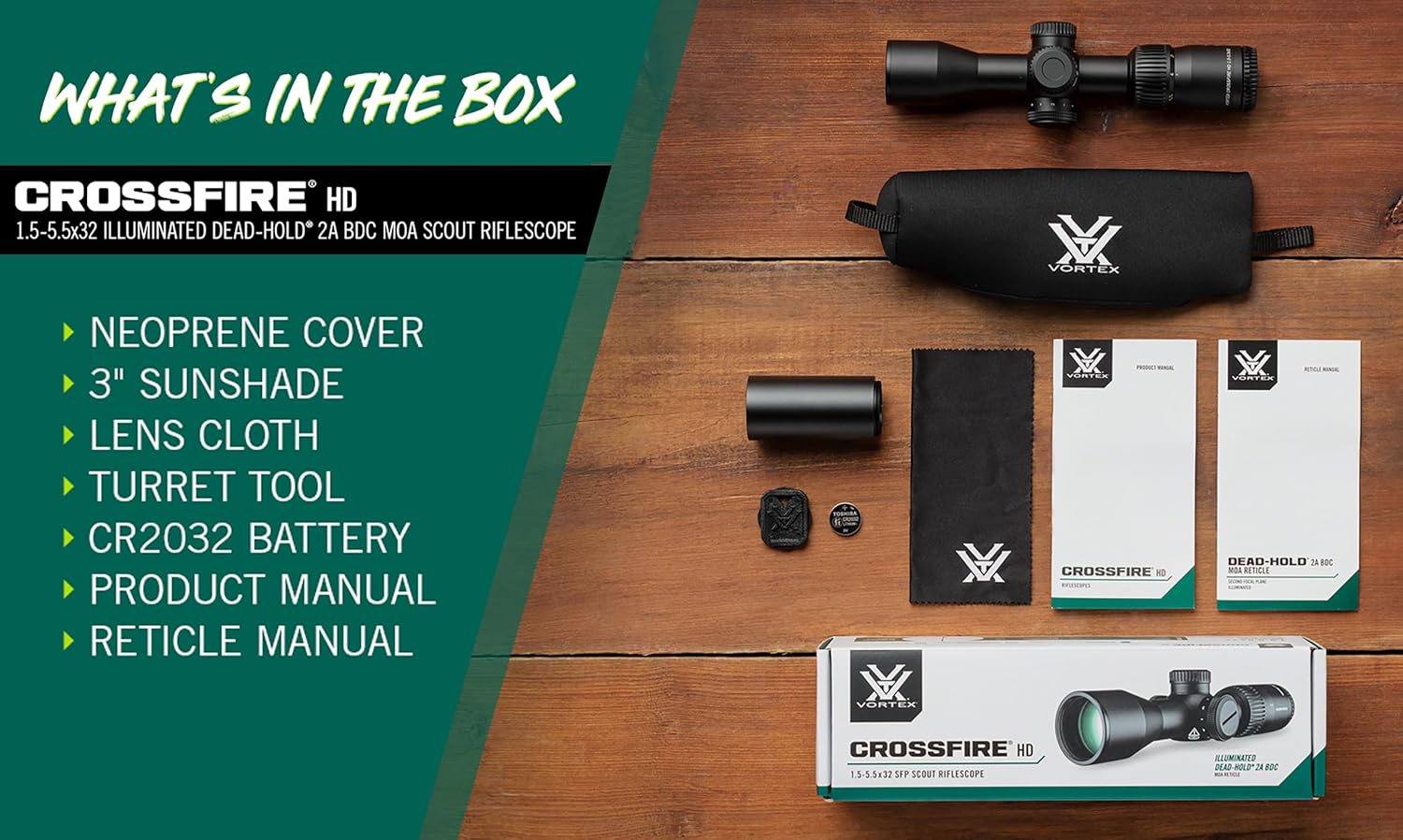 LUNETA VORTEX CROSSFIRE HD 1.5-5.5x32 SCOUT | Iluminada, Leve e Perfeita para Carabinas Puma