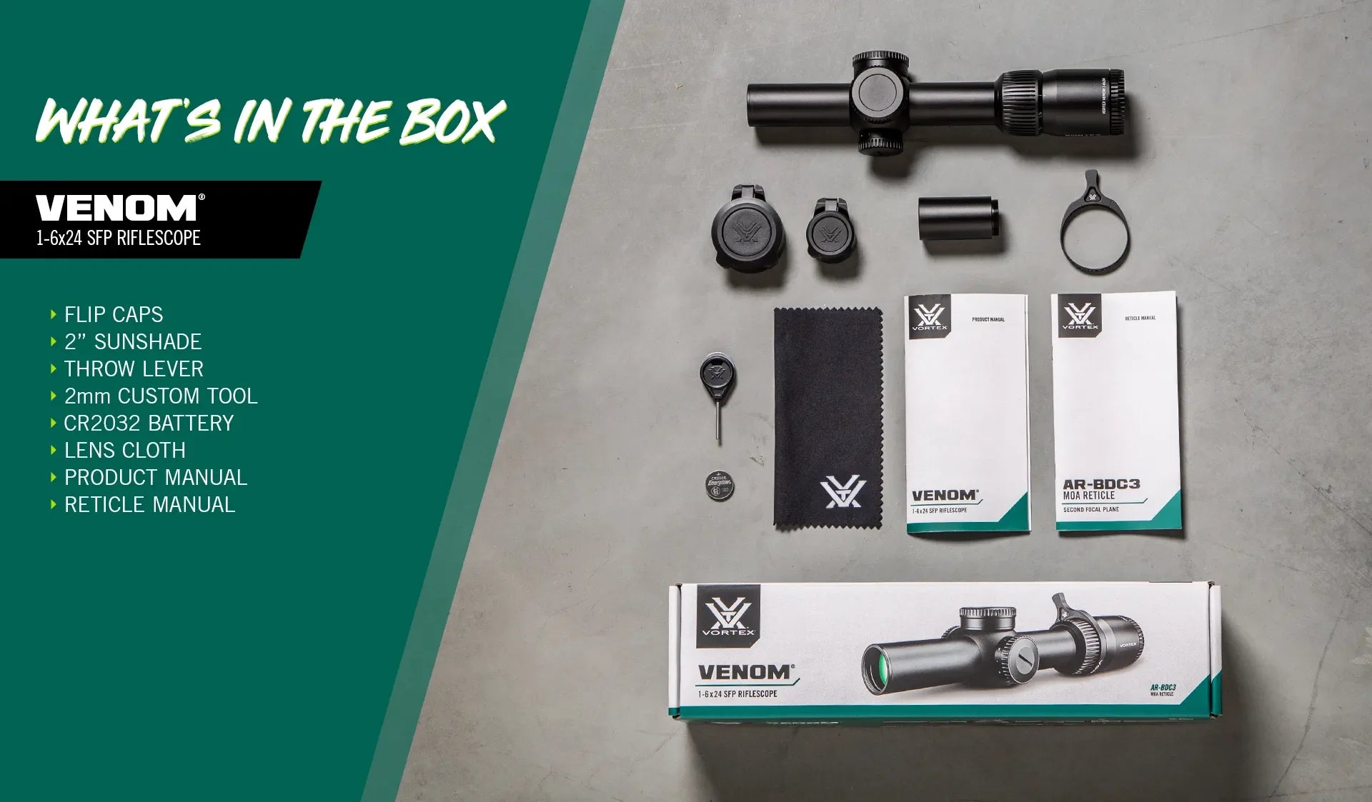 LPVO VORTEX VENOM 1-6x24mm SFP AR-BDC3 MOA | Velocidade, Robustez e Excelente Custo-Benefício